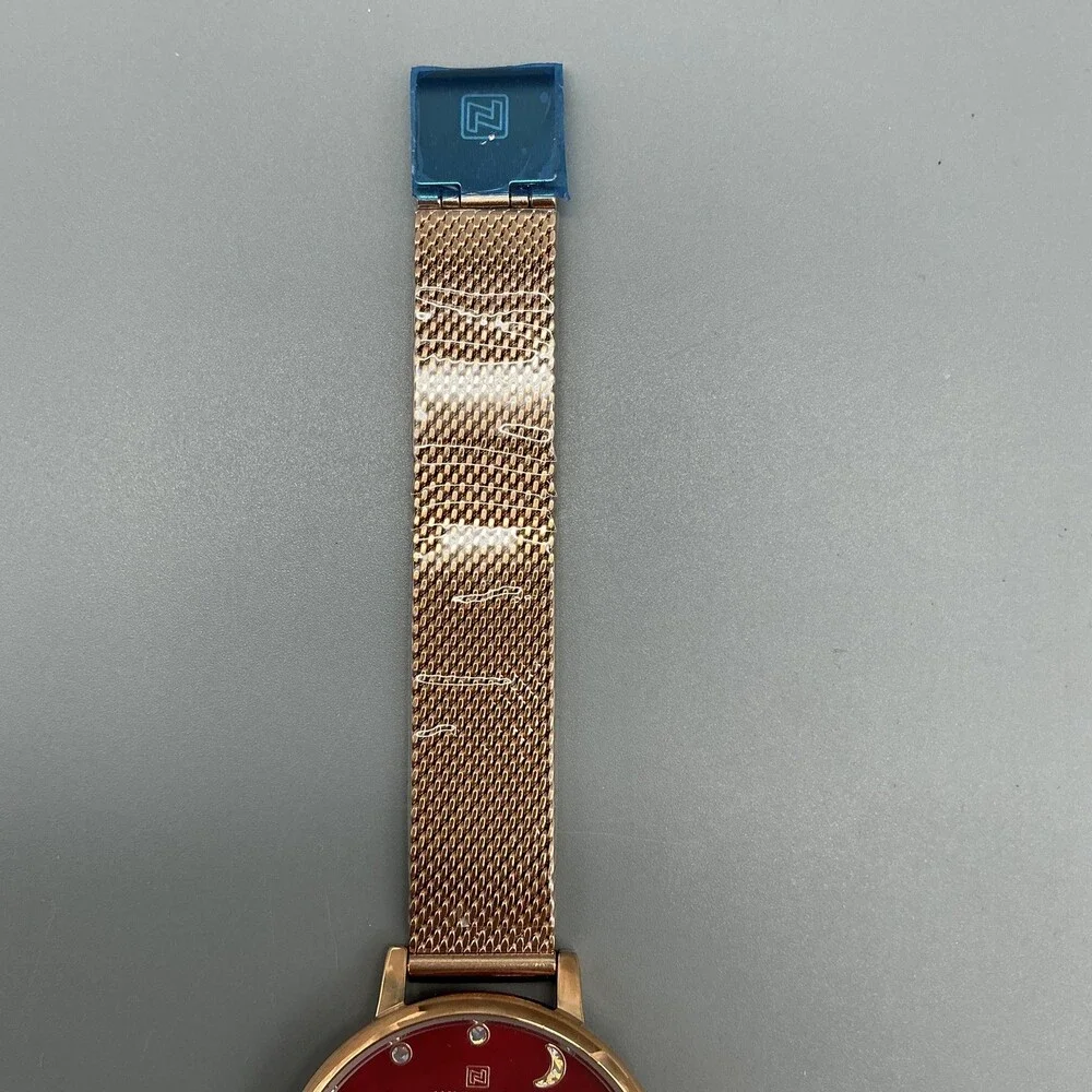 Naviforce Womens Watch 36mm Red Dial Gold Tone Date Mesh NF5011L New Battery